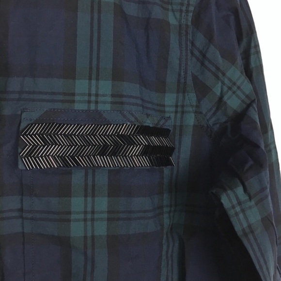 J CREW Tartan Plaid Popover Top Beads Chevron Dark Academia Navy Blue Size 8 NWT - Picture 4 of 11